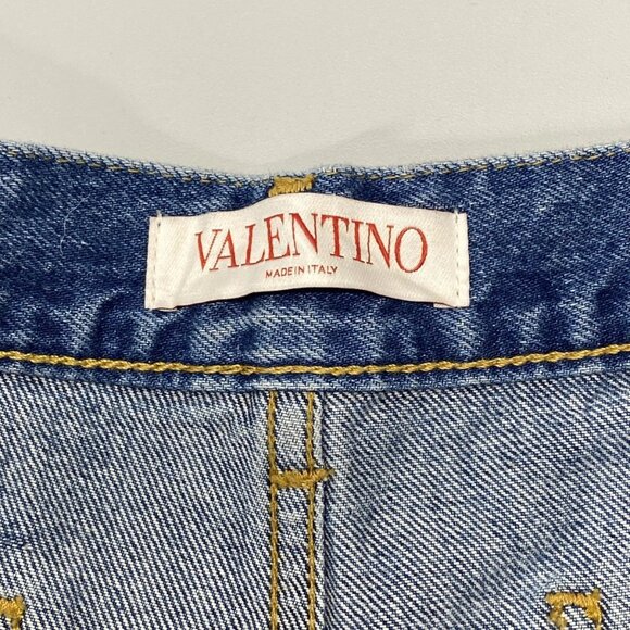 NEW VALENTINO Womens Jeans Blue Size 10 Baggy Denim Archive Print Pocket - Picture 8 of 10